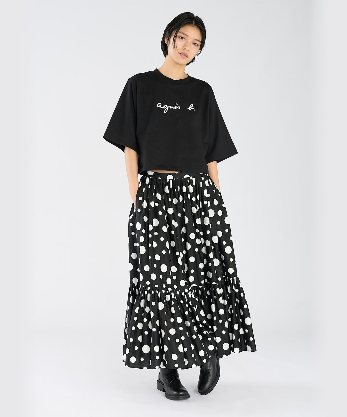 FEMME ウィメンズ ロゴ コットン 5分袖 Tシャツ "Yoko" ブラック
