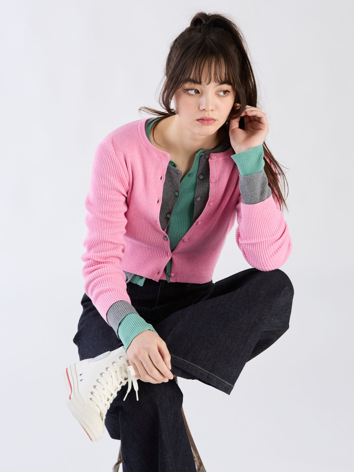 To b. by agnès b. 【Outlet】コットンリブカーディガン ピンク