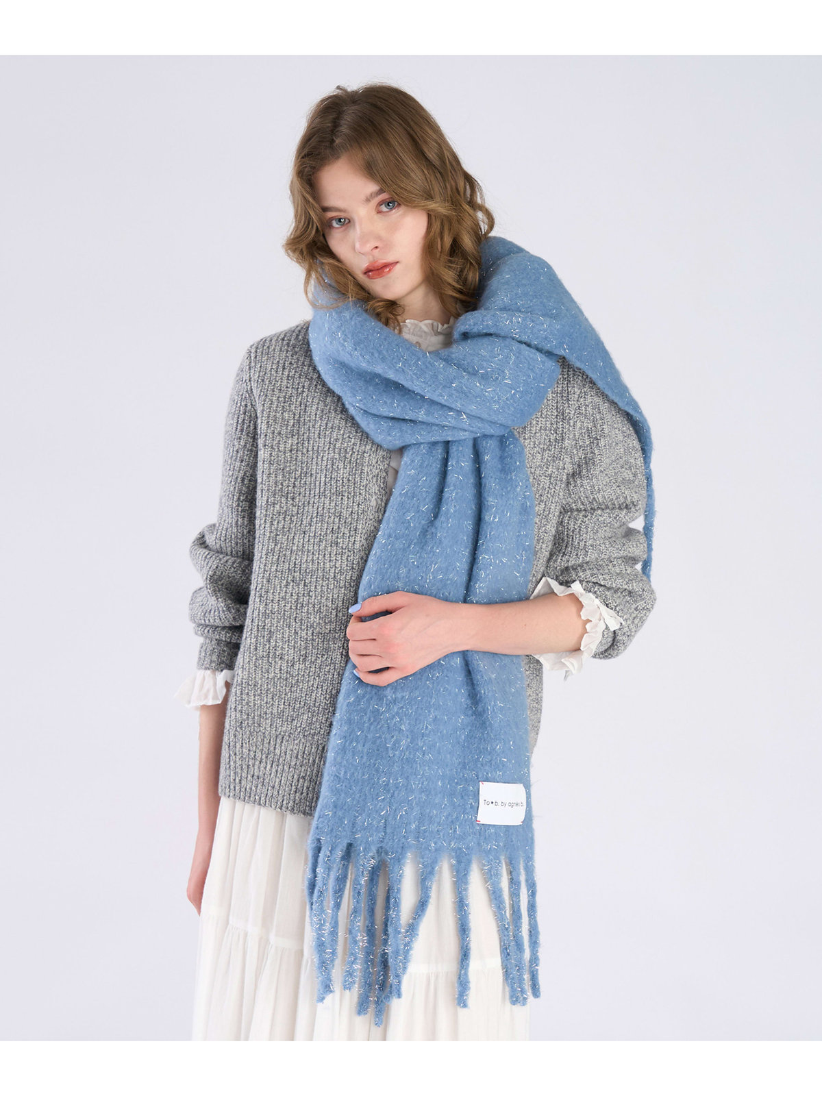 To b. by agnès b. 【Outlet】ラメ マフラー ブルー