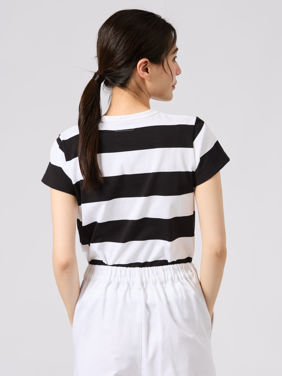 FEMME ウィメンズ 太ボーダー コットン 半袖Tシャツ "Brando" ホワイト×ブラック