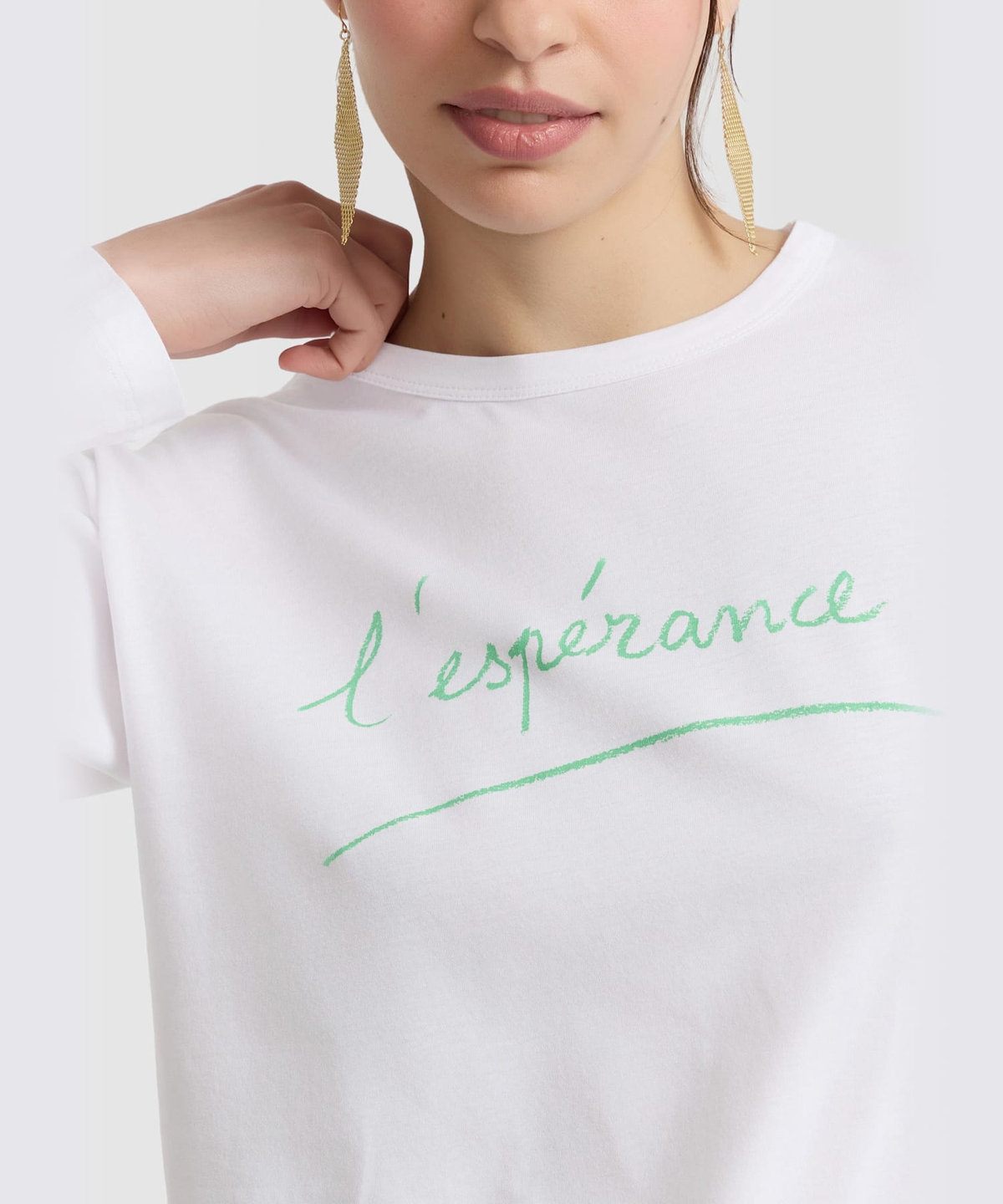 FEMME ウィメンズ メッセージ プリント コットン 長袖 Tシャツ "l'esperance" ホワイト