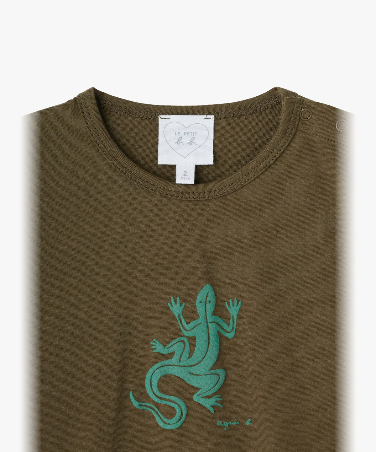 ENFANT ベビー ベビー ロゴ アイコニック プリント コットン 長袖 Tシャツ "Lezard" カーキ