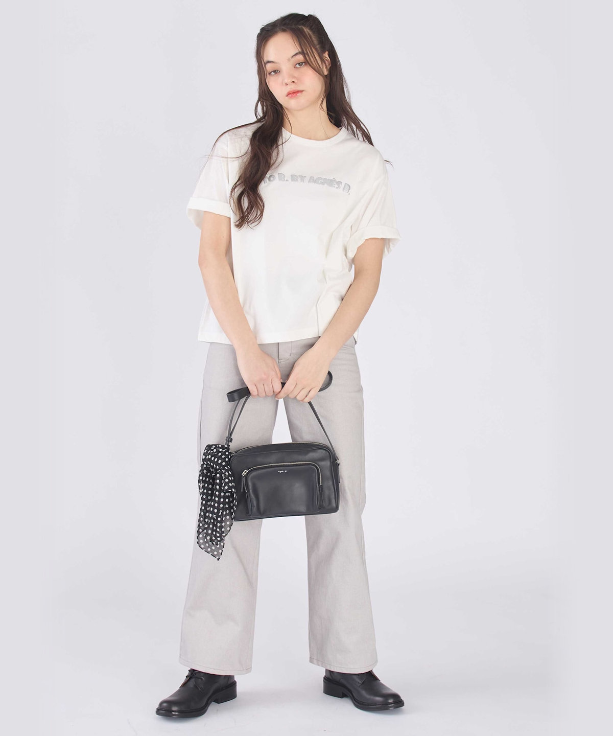 To b. by agnès b. ロゴ パフプリント コットン 半袖 Tシャツ ホワイト