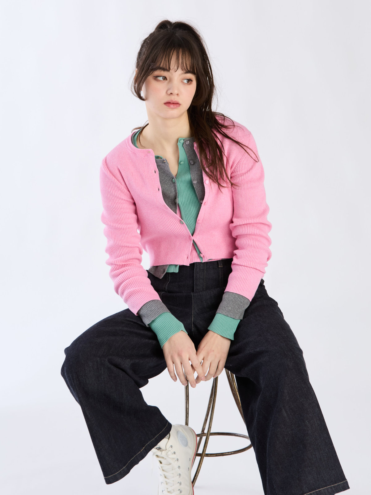 To b. by agnès b. 【Outlet】コットンリブカーディガン グリーン系その他