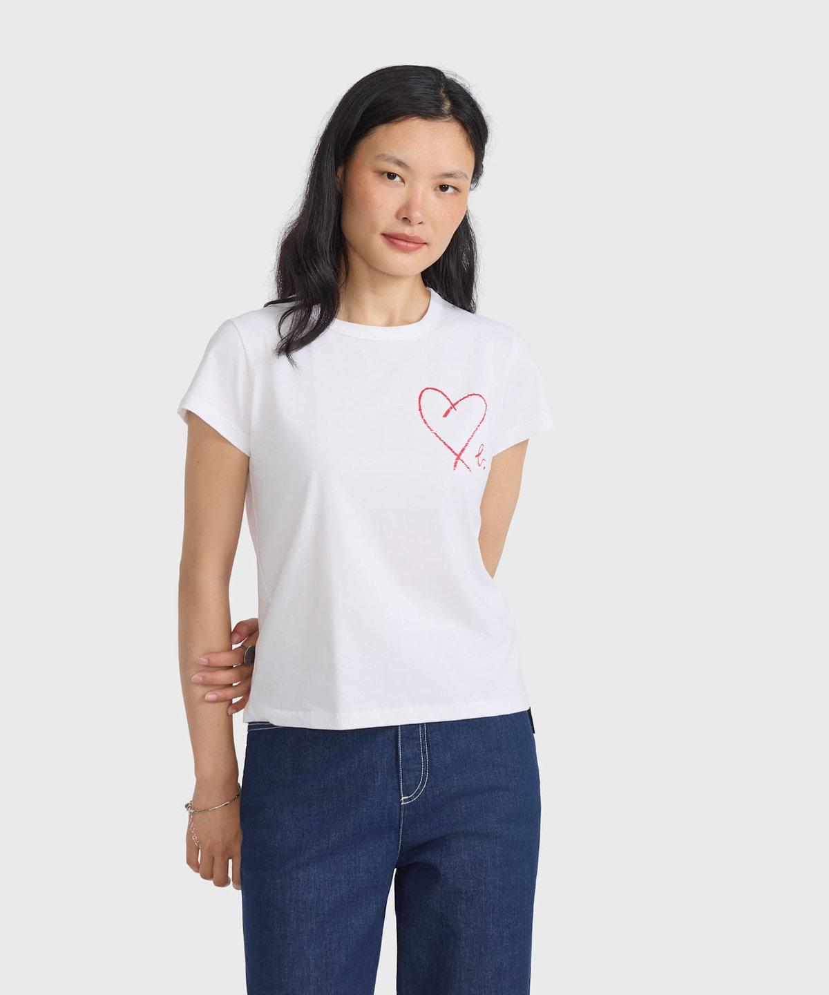 FEMME ウィメンズ "b."ロゴ ハート プリント コットン 半袖 Tシャツ "Brando" ホワイト