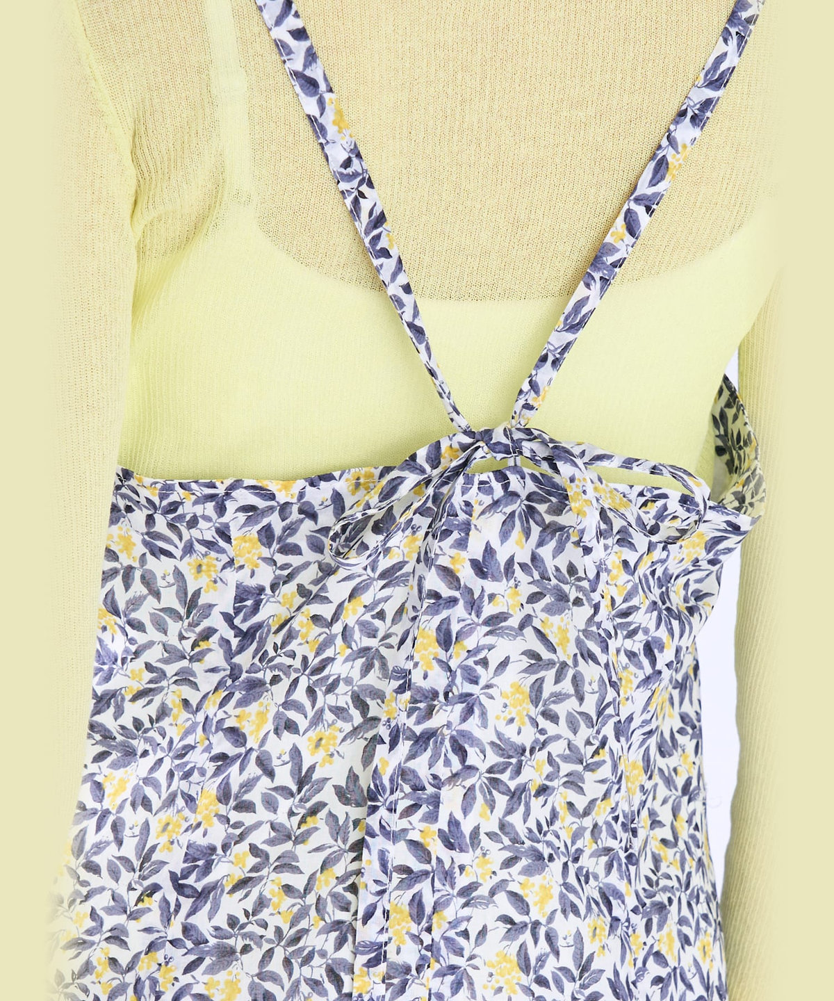 To b. by agnès b. ボタニカル プリント コットン ノースリーブ ロング ワンピース イエロー