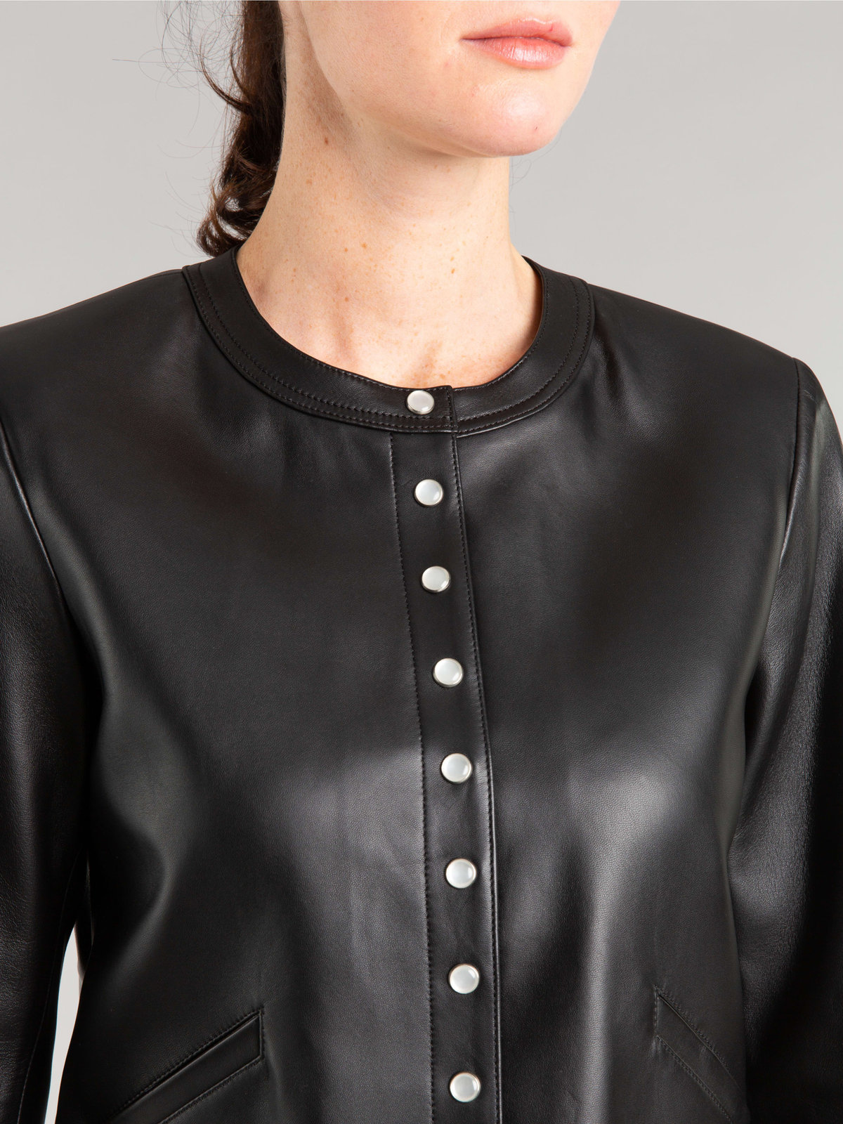 FEMME ウィメンズ ラムスキン レザー 長袖 カーディガンプレッション ブラック