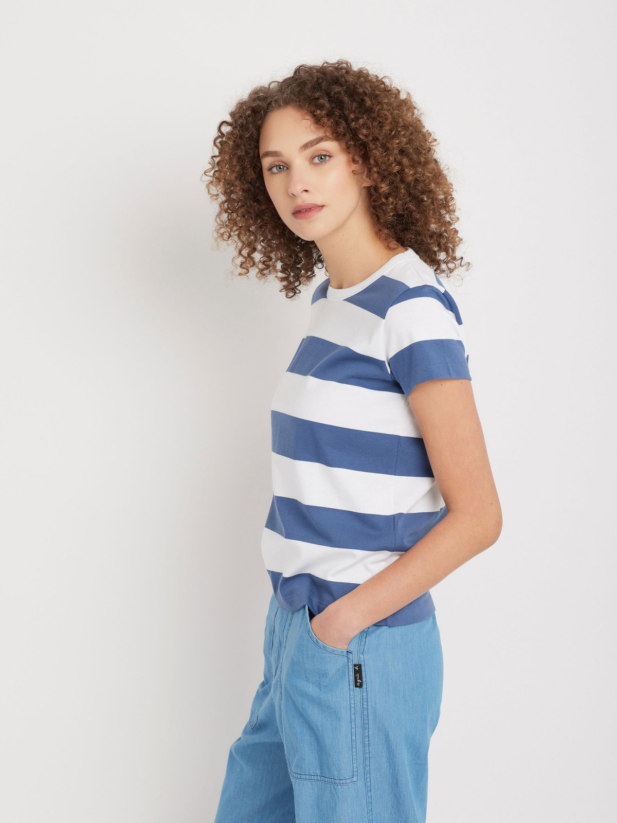 FEMME ウィメンズ 太ボーダー コットン 半袖Tシャツ "Brando" ホワイト系その他