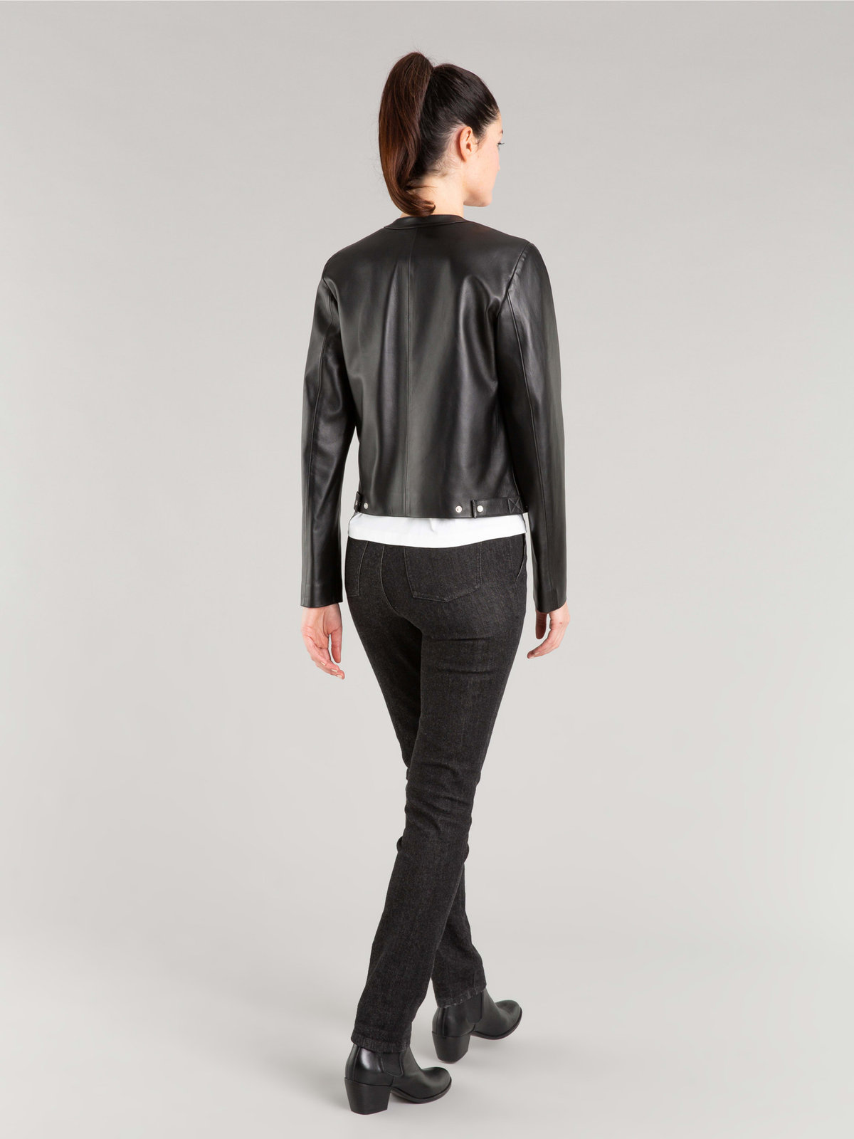 FEMME ウィメンズ ラムスキン レザー 長袖 カーディガンプレッション ブラック