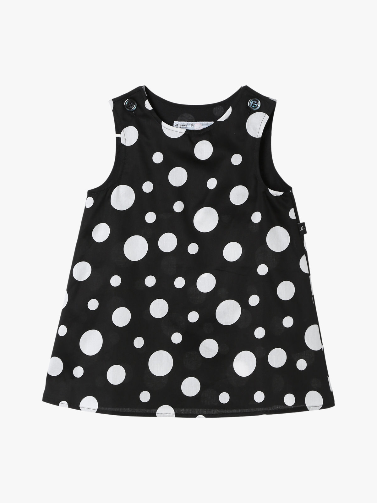 ENFANT ベビー ベビー ドット コットン ノースリーブ ワンピース "Barbie" ブラック