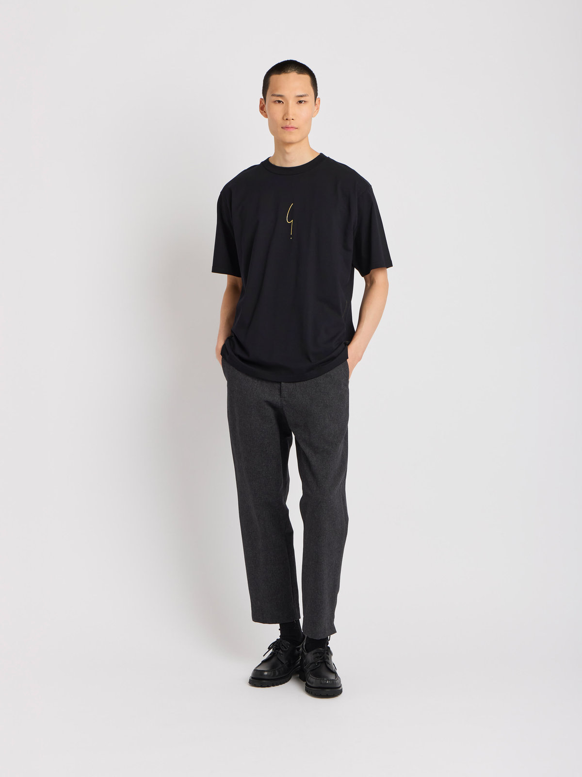 HOMME メンズ メンズ アイコニック コットン プリント 半袖 Tシャツ ”Point d'Ironie” ブラック