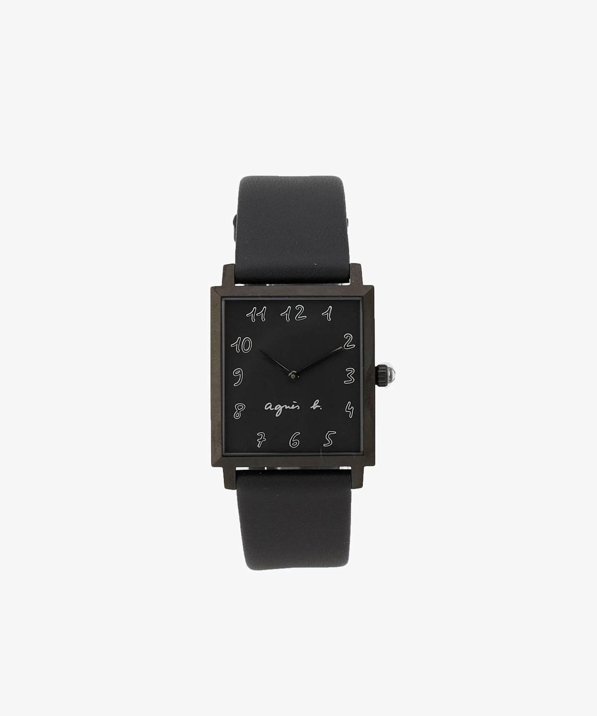HOMME メンズ ブラック レザー スクエア ウォッチ "Marcello" ブラック