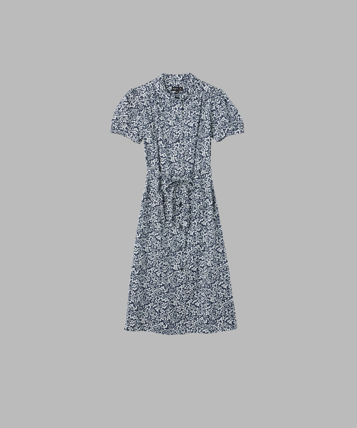 FEMME ウィメンズ フラワープリント コットン パフスリーブ ワンピース ネイビー