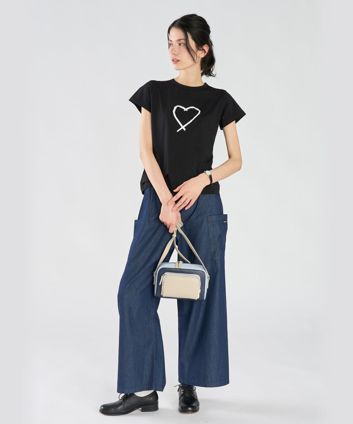 FEMME ウィメンズ アイコニック プリント コットン 半袖 Tシャツ "Sarajevo heart" ブラック