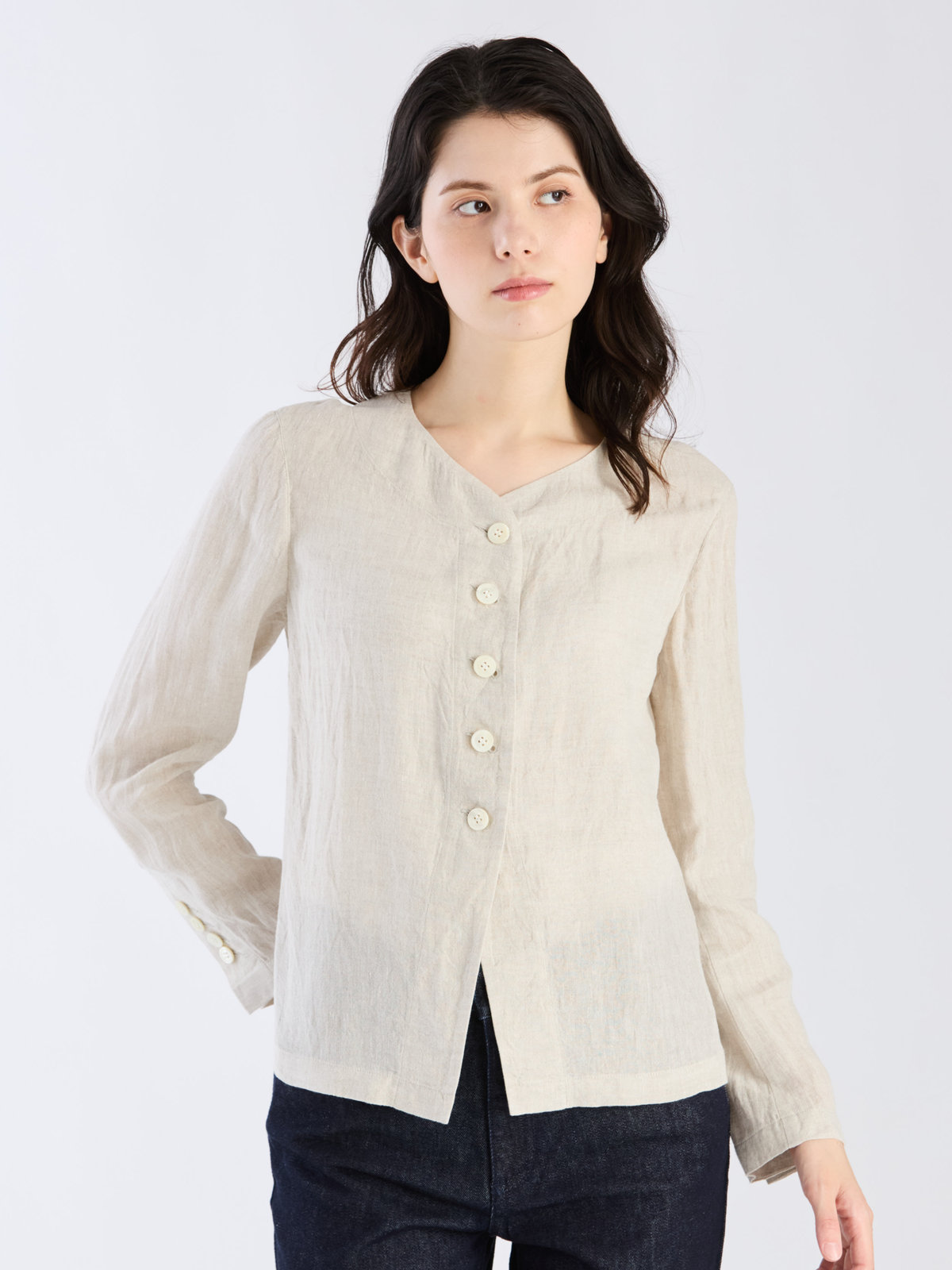 FEMME ウィメンズ リネン 長袖 シャツジャケット ベージュ