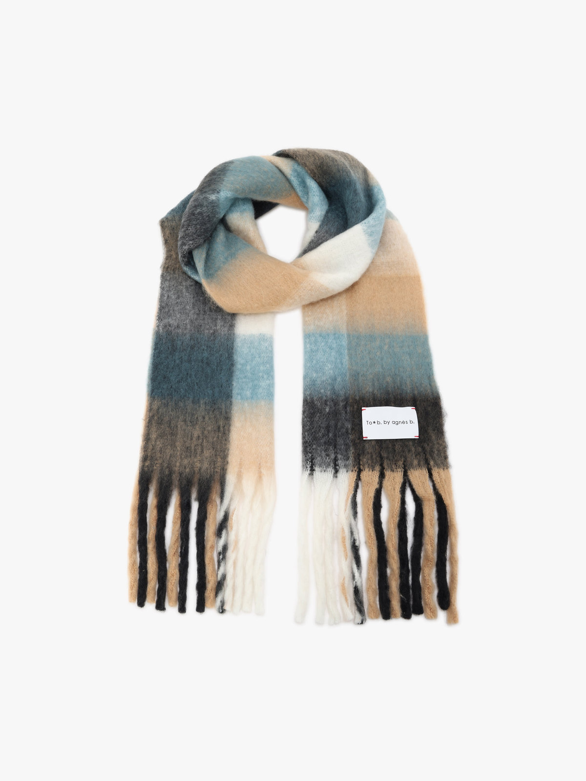 To b. by agnès b. ブロックチェック マフラー ブルー
