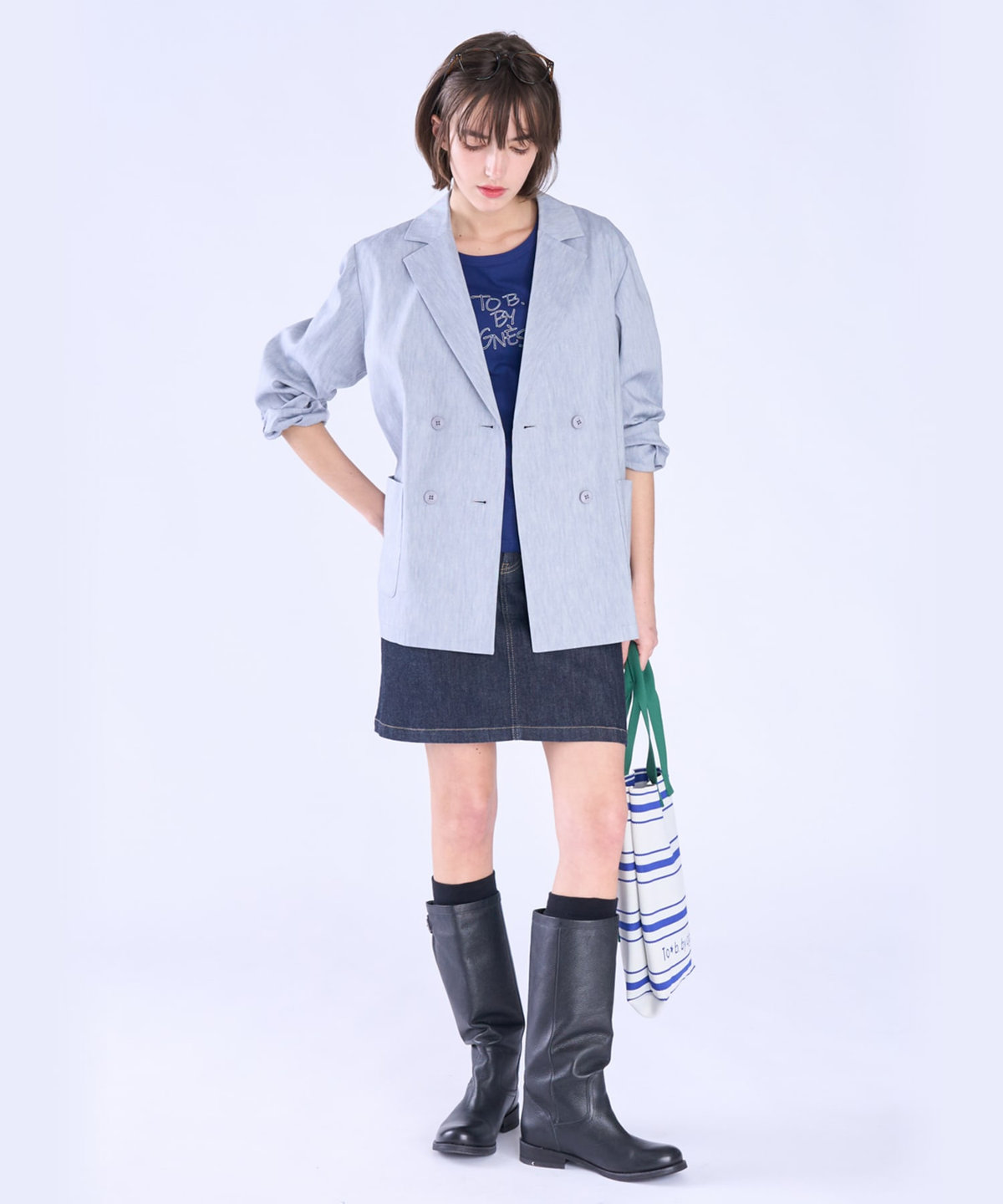 To b. by agnès b. ダブルテーラード ジャケット ブルー