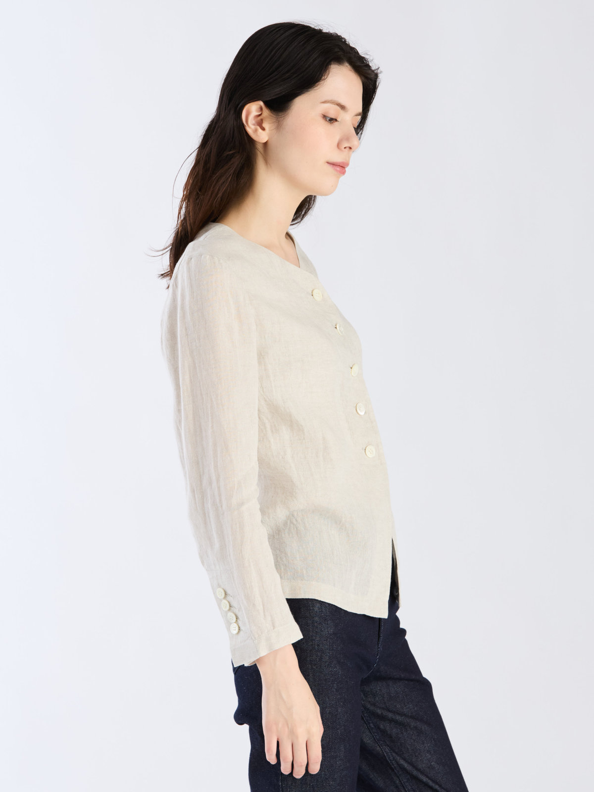 FEMME ウィメンズ リネン 長袖 シャツジャケット ベージュ