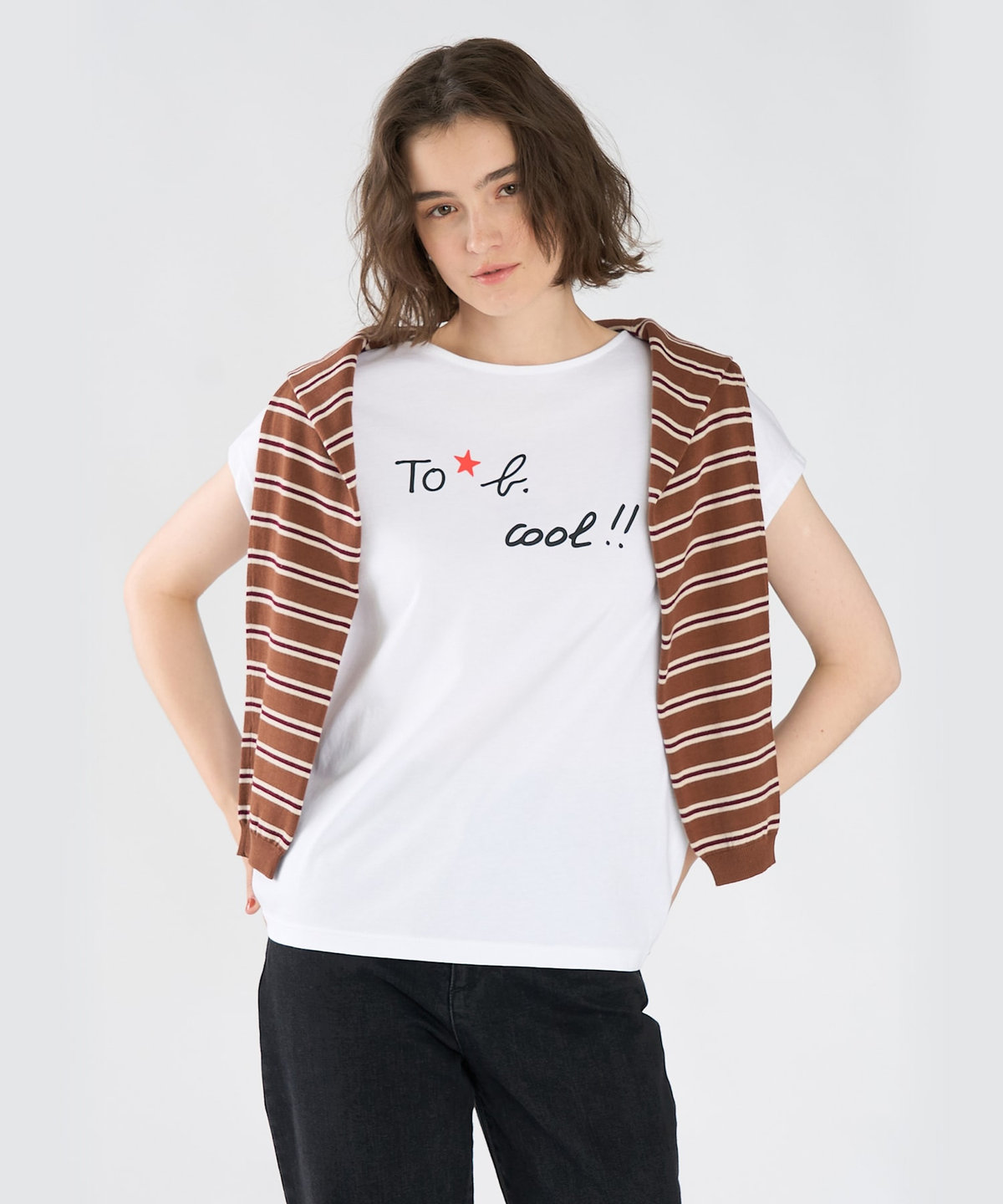 To b. by agnès b. To b. by agnes b.× green label relaxing オーガニックコットン プリントTシャツ "cool!!" ホワイト