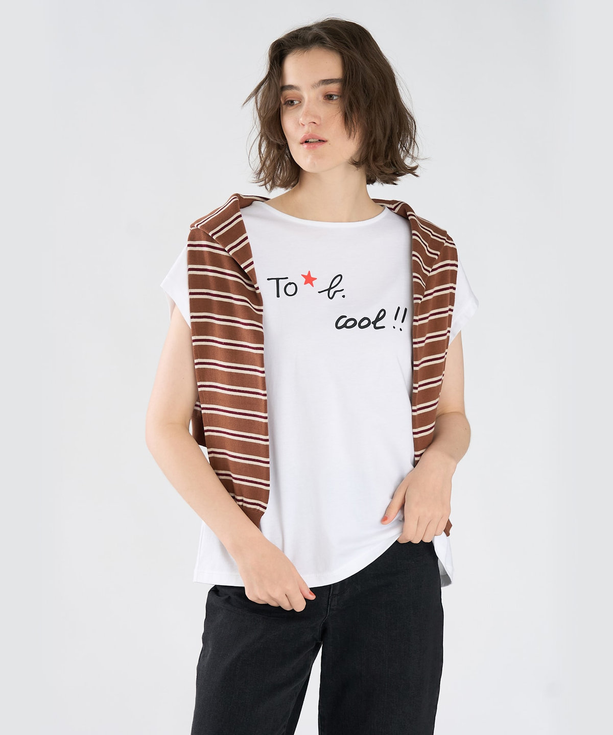 To b. by agnès b. To b. by agnes b.× green label relaxing オーガニックコットン プリントTシャツ "cool!!" ホワイト