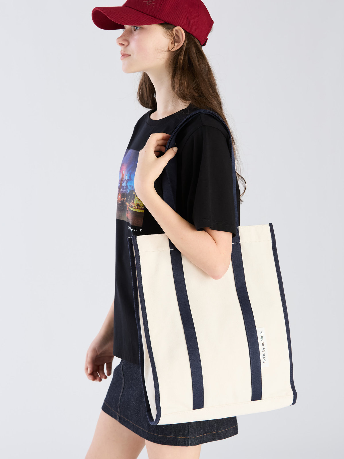 To b. by agnès b. 【Outlet】バイカラー コットン キャンバス トートバッグ ネイビー