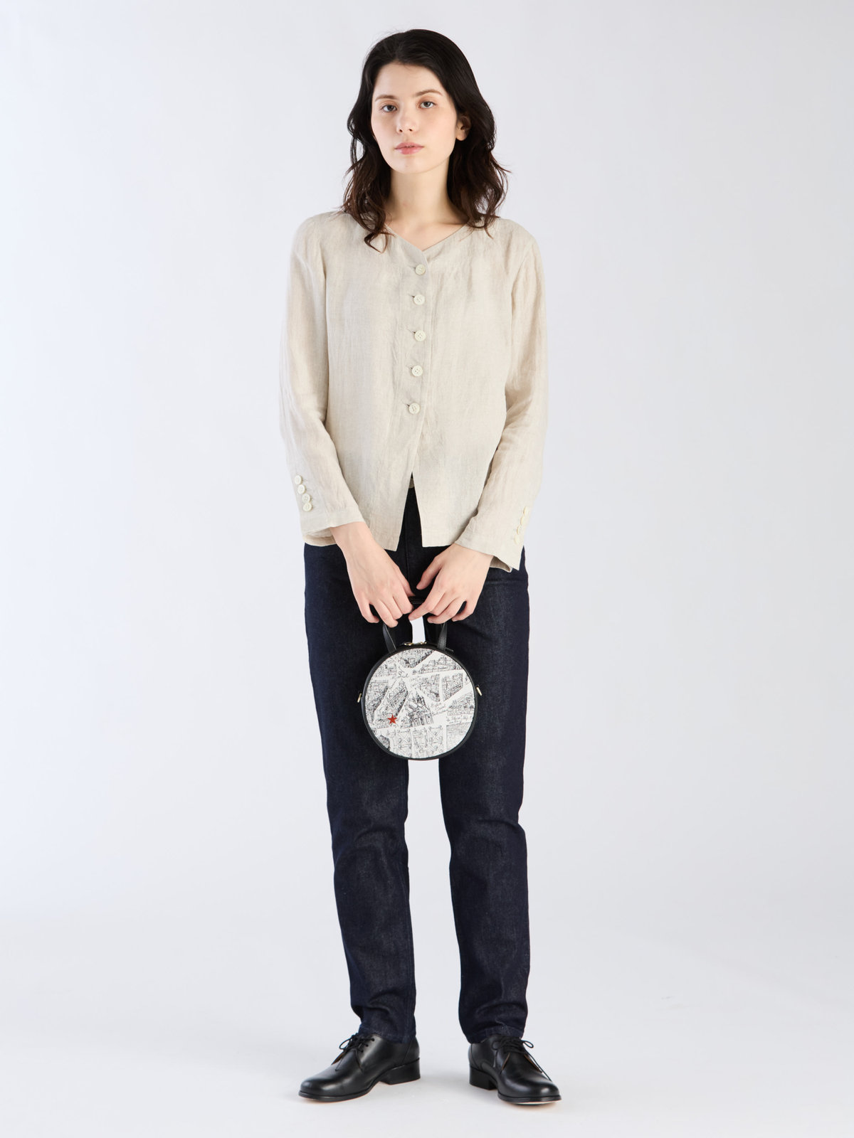 FEMME ウィメンズ リネン 長袖 シャツジャケット ベージュ