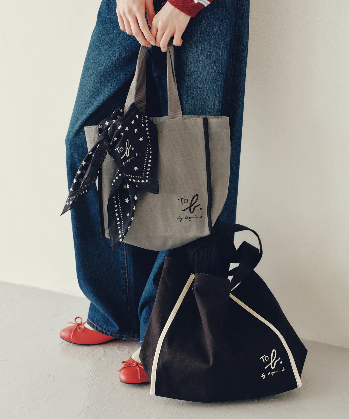 To b. by agnès b. To b. by agnes b.× green label relaxing コットン パイピング ミニトートバッグ グレー
