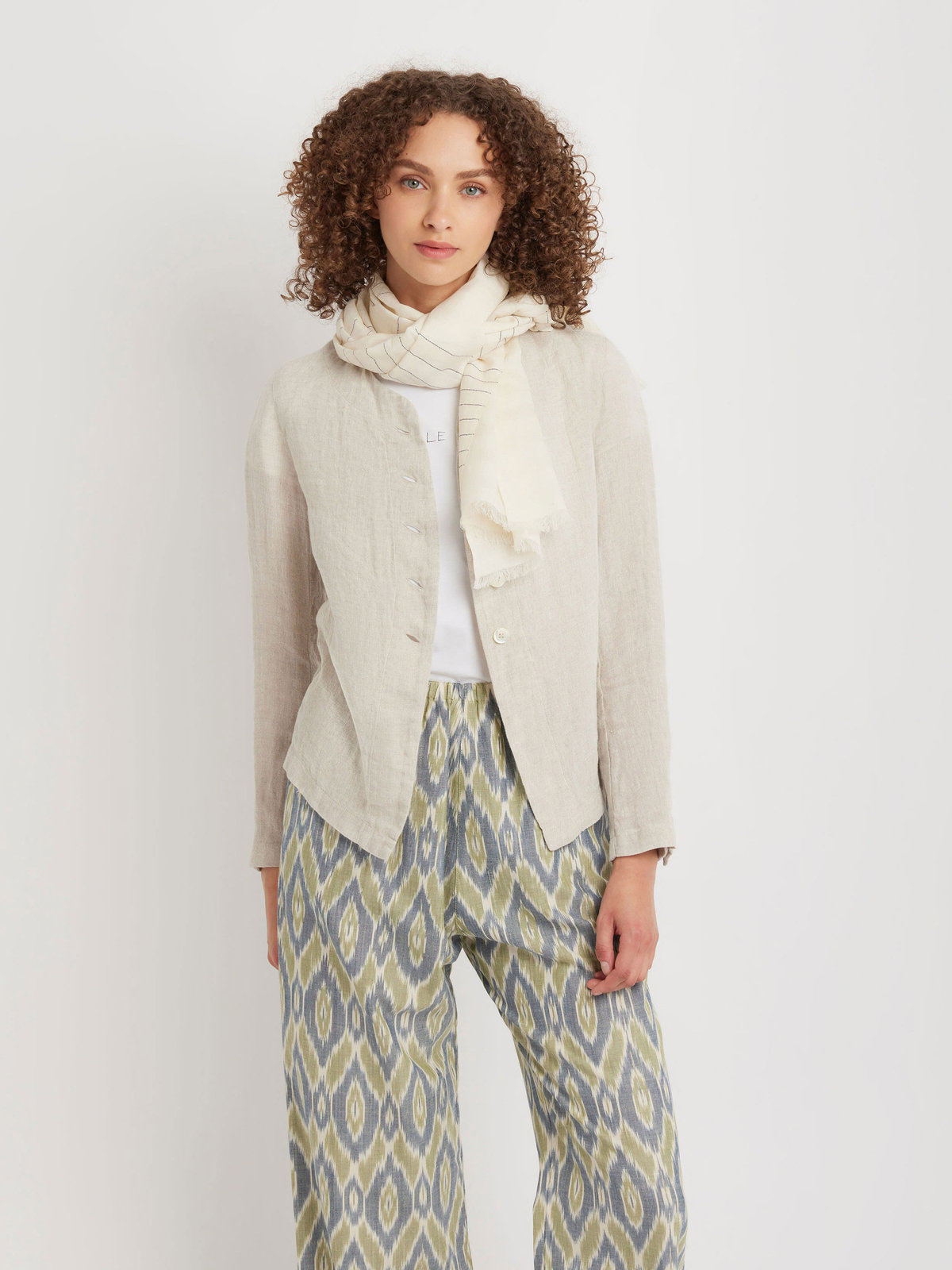 FEMME ウィメンズ リネン 長袖 シャツジャケット ベージュ