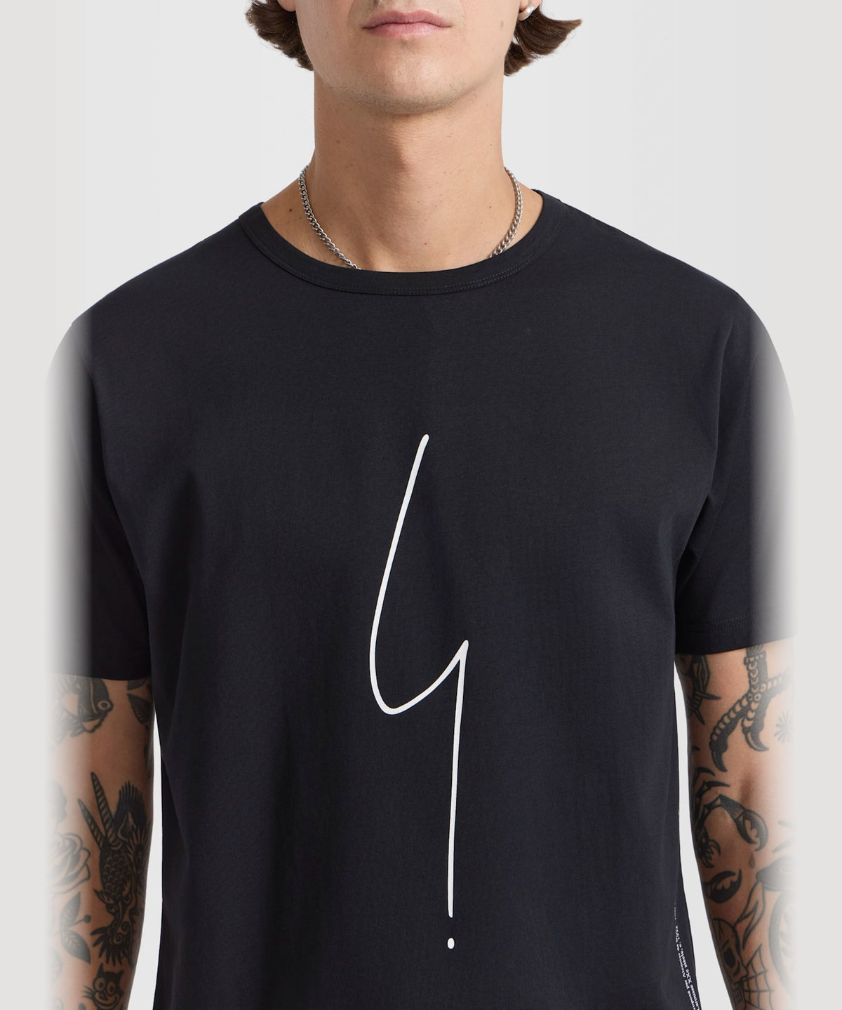 HOMME メンズ メンズ アイコニック プリント コットン 半袖 Tシャツ "Point d'Ironie" ブラック