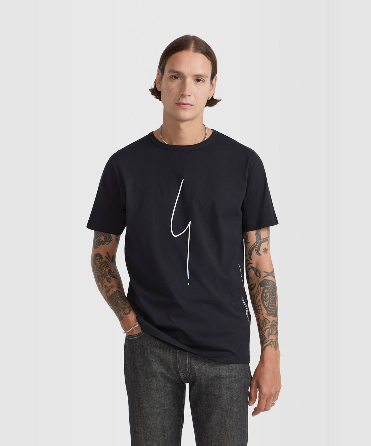 HOMME メンズ メンズ アイコニック プリント コットン 半袖 Tシャツ "Point d'Ironie" ブラック