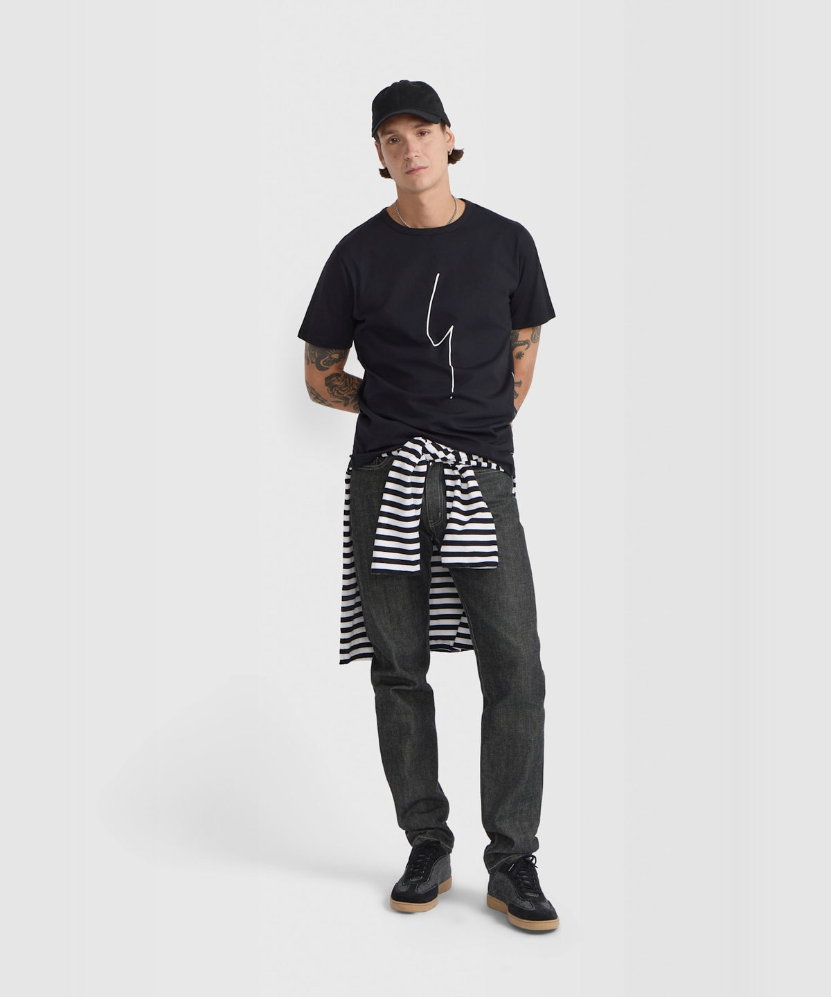 HOMME メンズ メンズ アイコニック プリント コットン 半袖 Tシャツ "Point d'Ironie" ブラック