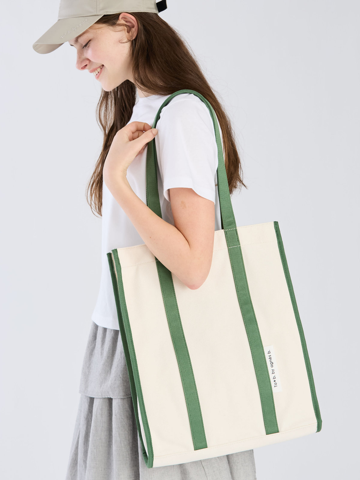 To b. by agnès b. 【Outlet】バイカラー コットン キャンバス トートバッグ カーキ