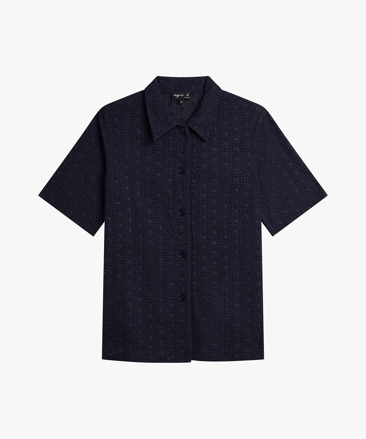 FEMME ウィメンズ プリント コットン 半袖 ブラウス ネイビー