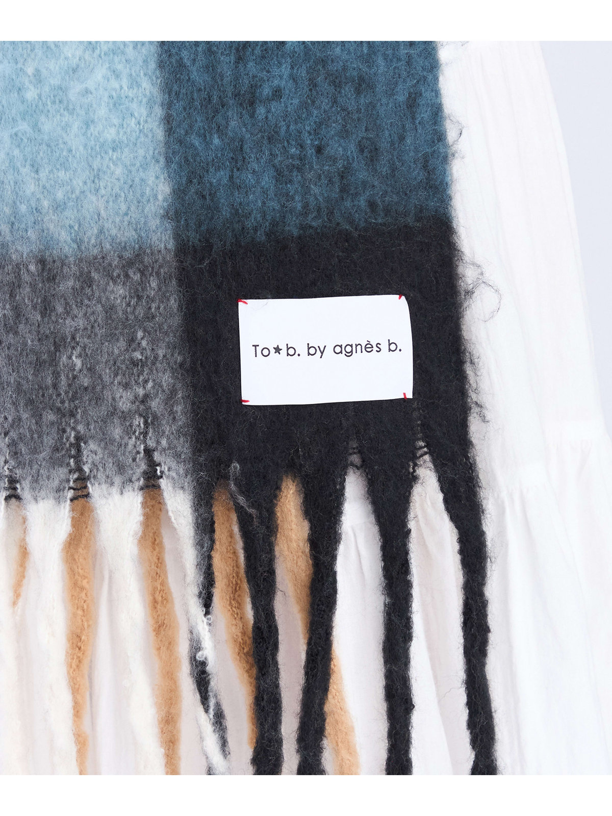 To b. by agnès b. ブロックチェック マフラー ブルー