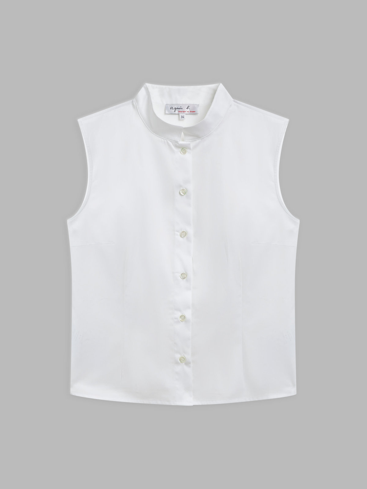 FEMME ウィメンズ コットン オフィサーカラー ノースリーブ ブラウス ホワイト