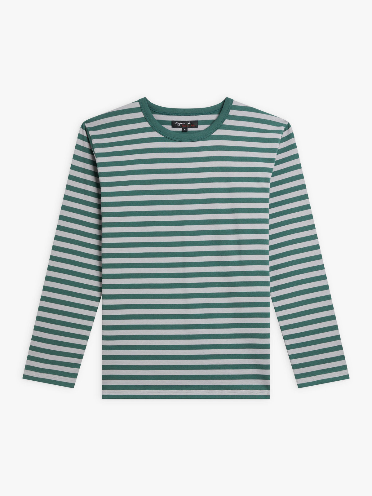 FEMME ウィメンズ 細ボーダー コットン 長袖 Tシャツ "Cool" グリーン×スモーキーブルー