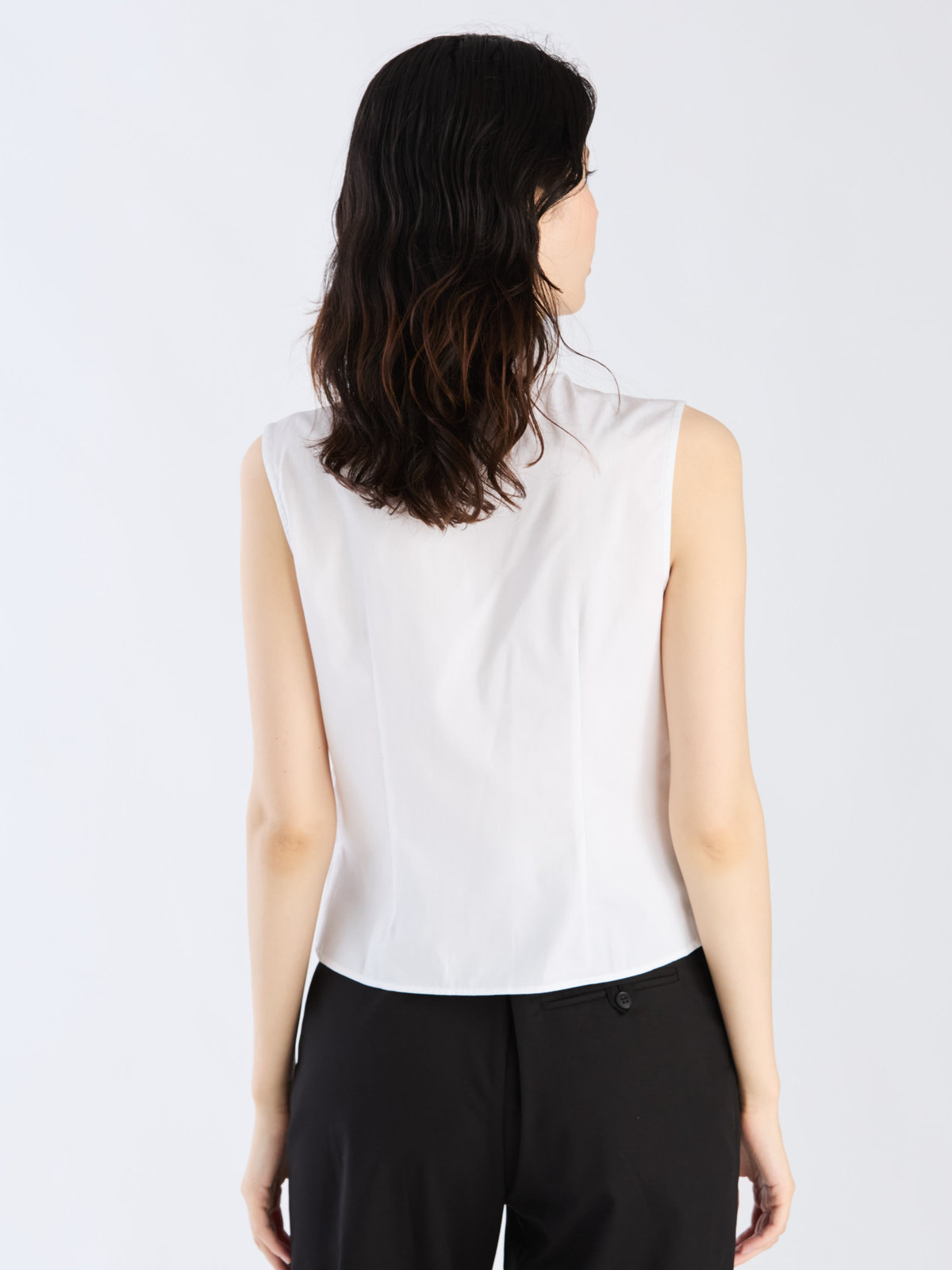 FEMME ウィメンズ コットン オフィサーカラー ノースリーブ ブラウス ホワイト