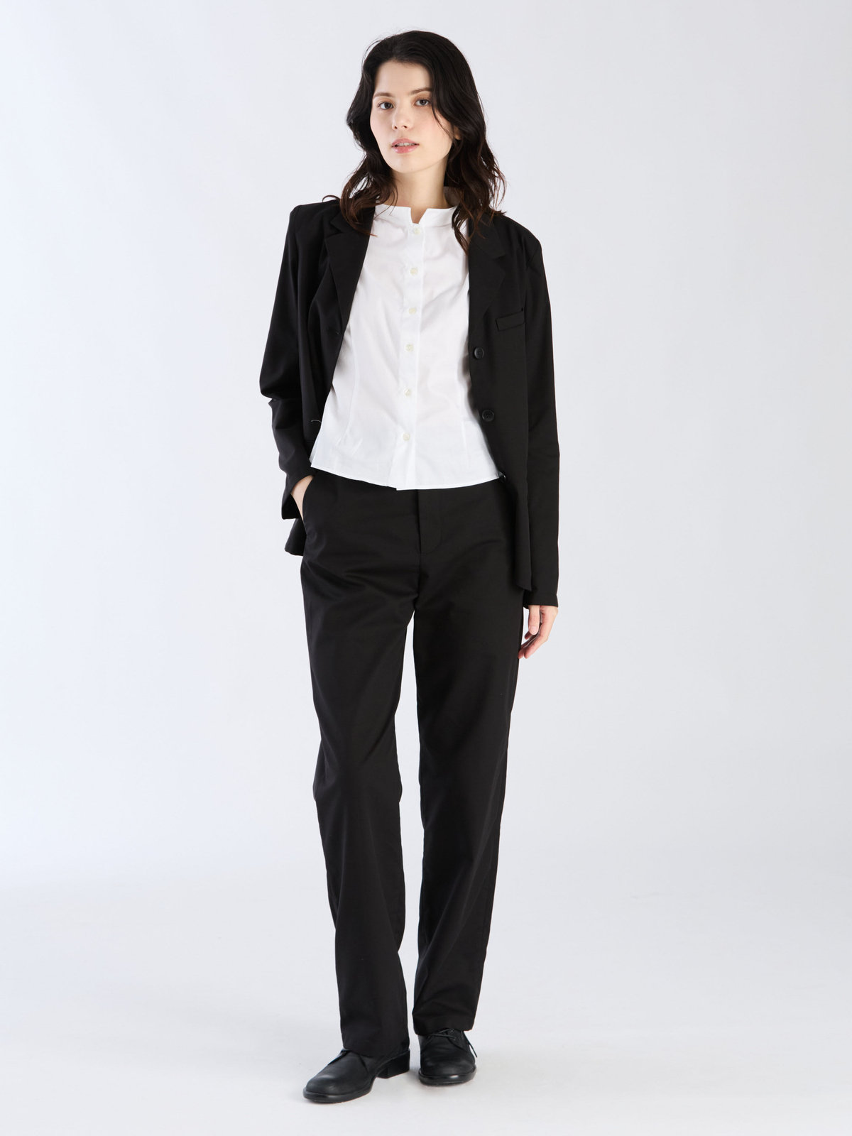 FEMME ウィメンズ コットン オフィサーカラー ノースリーブ ブラウス ホワイト