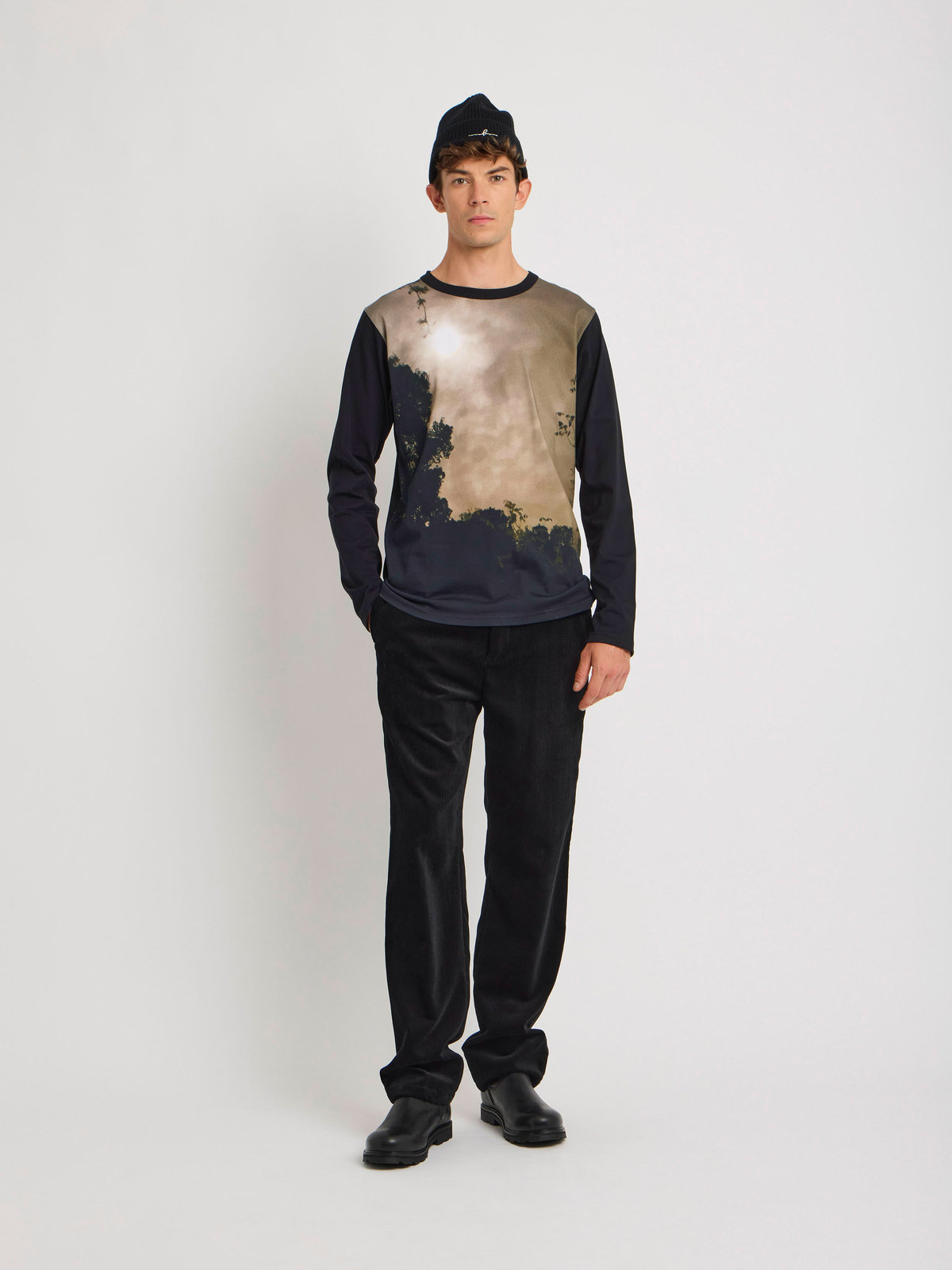 HOMME メンズ メンズ フォトプリント コットン 長袖 Tシャツ ”Nuit” マルチ