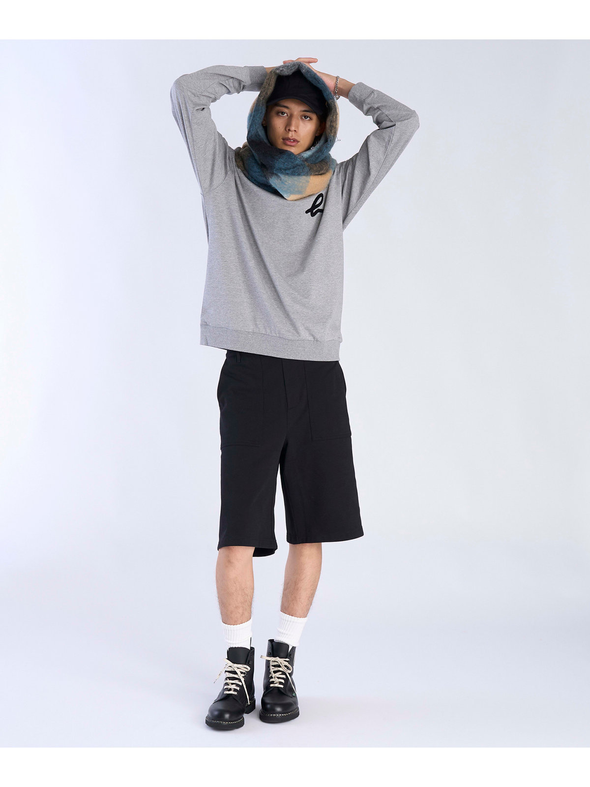 To b. by agnès b. ブロックチェック マフラー ブルー