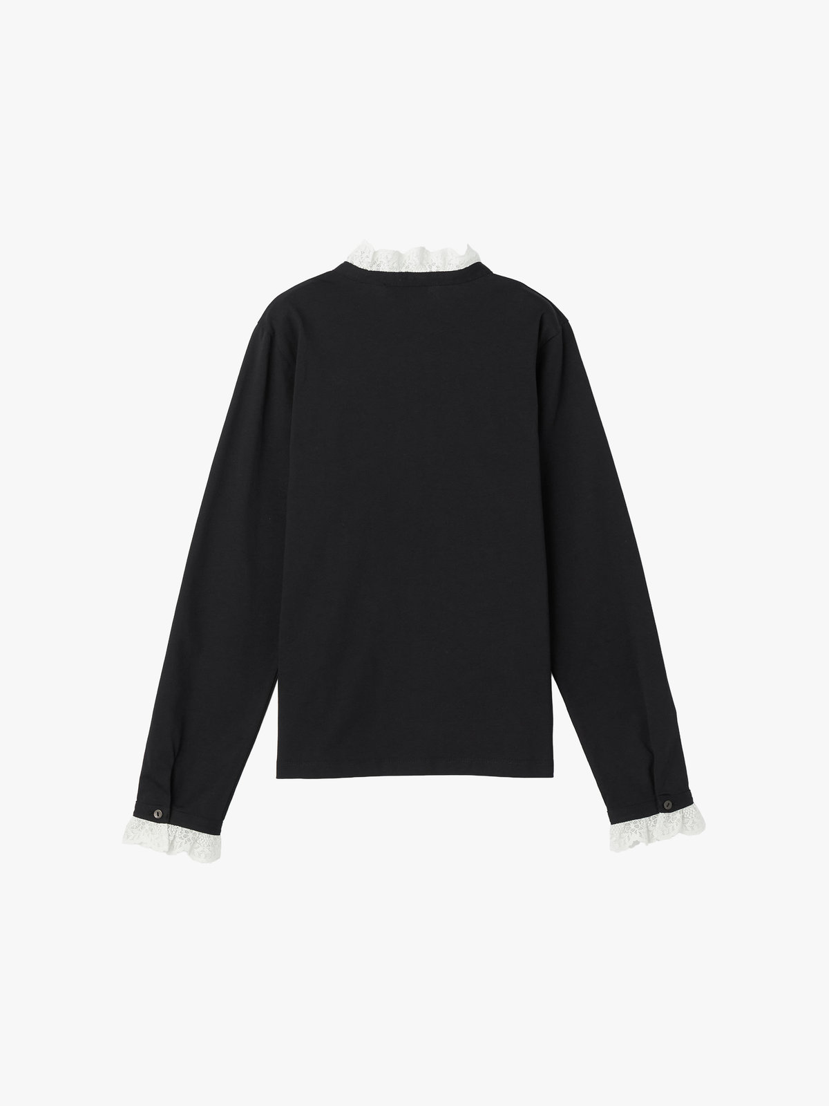 FEMME ウィメンズ レース コットン ヘンリーネック トップス "Harpiste" ブラック