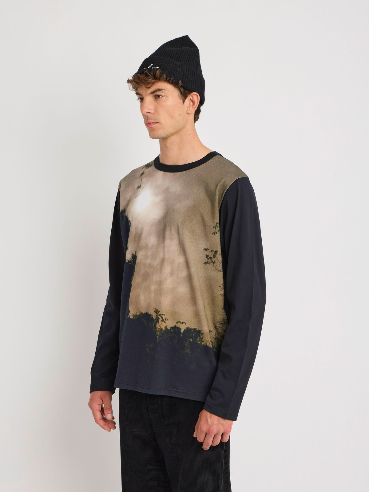 HOMME メンズ メンズ フォトプリント コットン 長袖 Tシャツ ”Nuit” マルチ