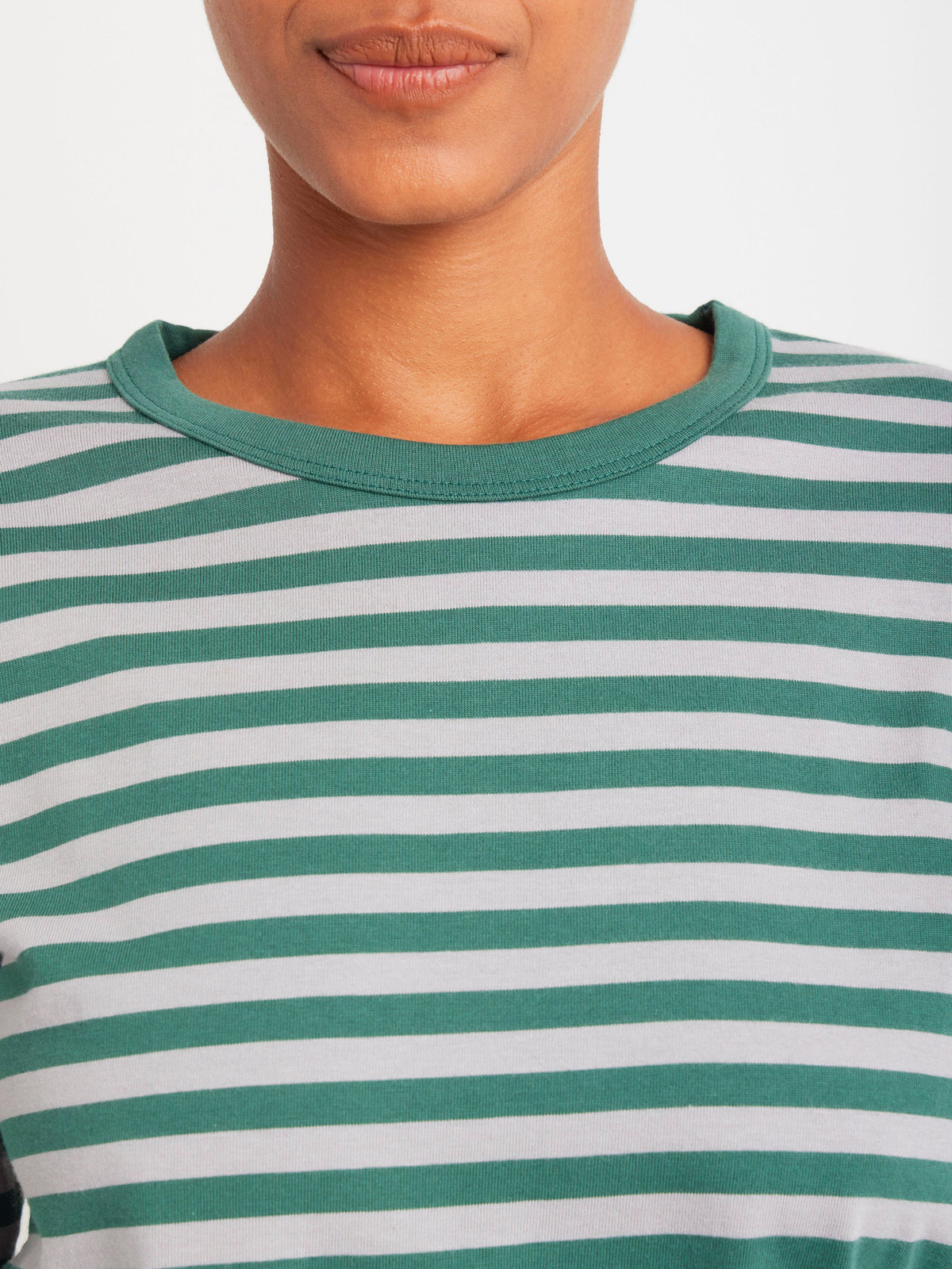 FEMME ウィメンズ 細ボーダー コットン 長袖 Tシャツ "Cool" グリーン×スモーキーブルー