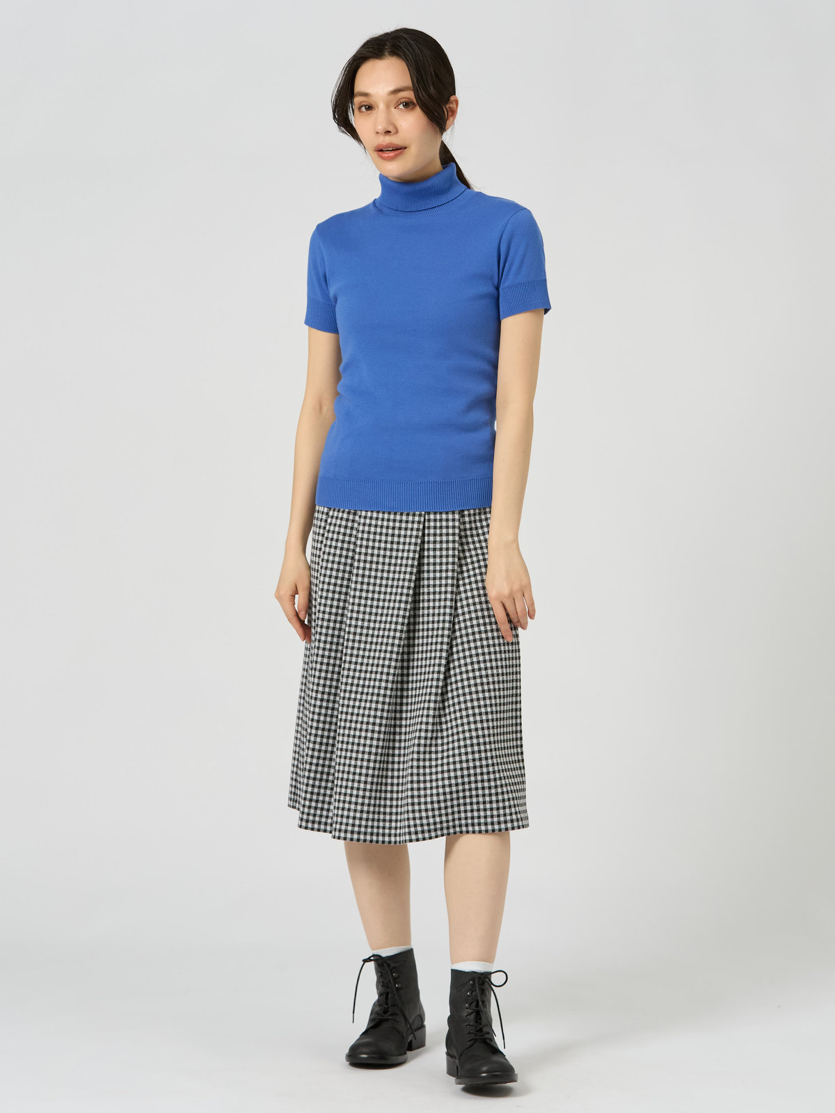 FEMME ウィメンズ 【Outlet】コットン ニット 半袖 タートルネック プルオーバー "Eddy" ブルー系その他