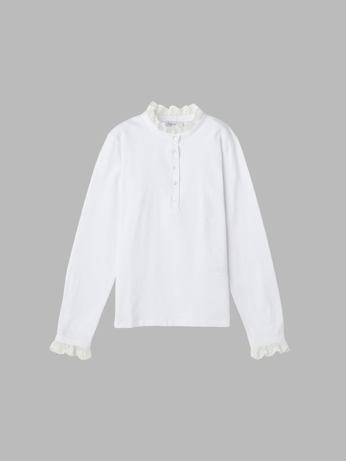 FEMME ウィメンズ レース コットン ヘンリーネック トップス "Harpiste" ホワイト