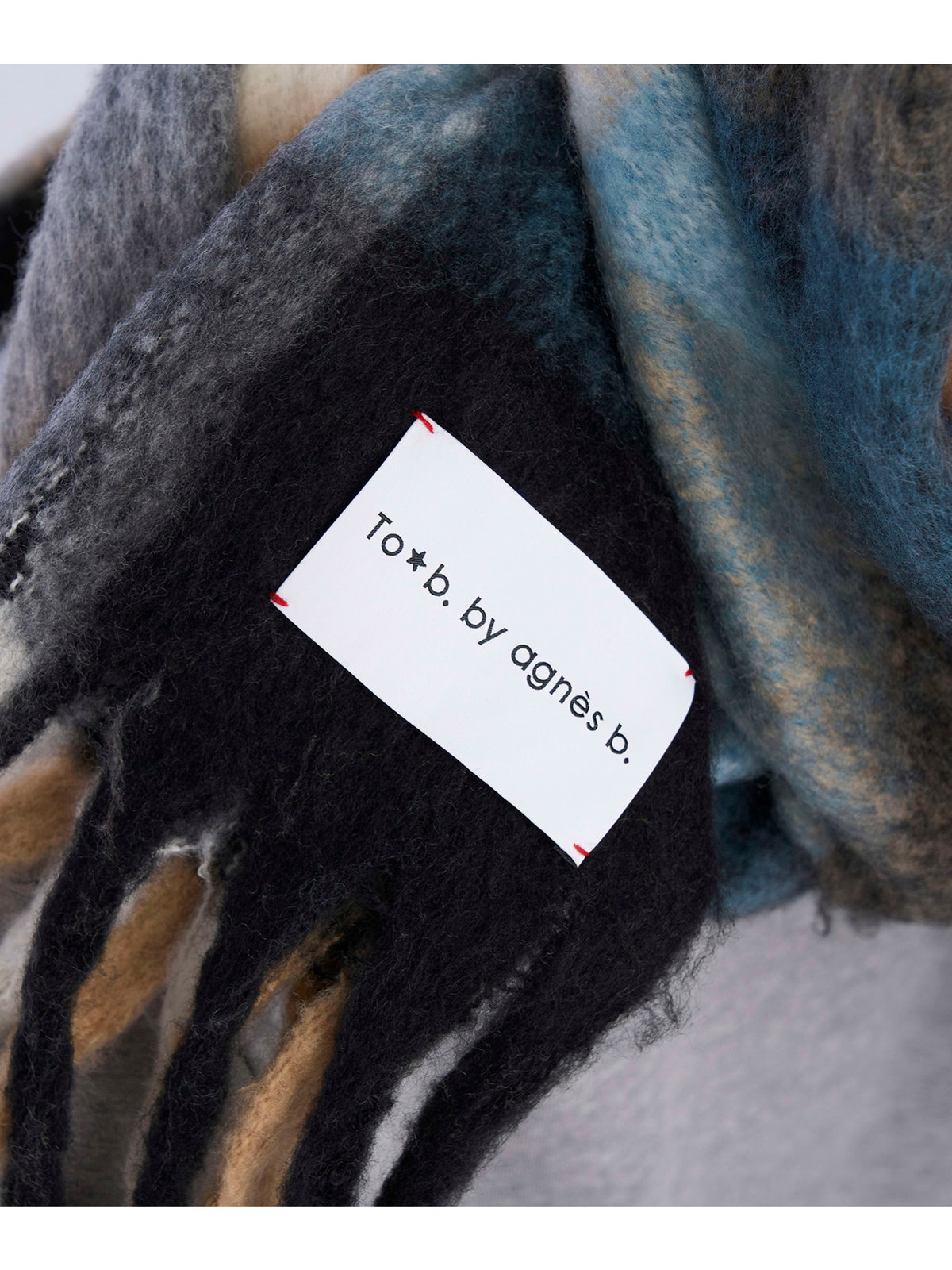 To b. by agnès b. ブロックチェック マフラー ブルー