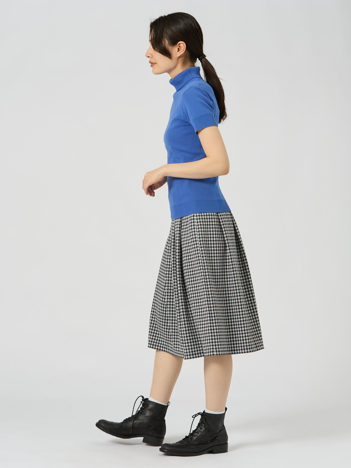 FEMME ウィメンズ 【Outlet】コットン ニット 半袖 タートルネック プルオーバー "Eddy" ブルー系その他