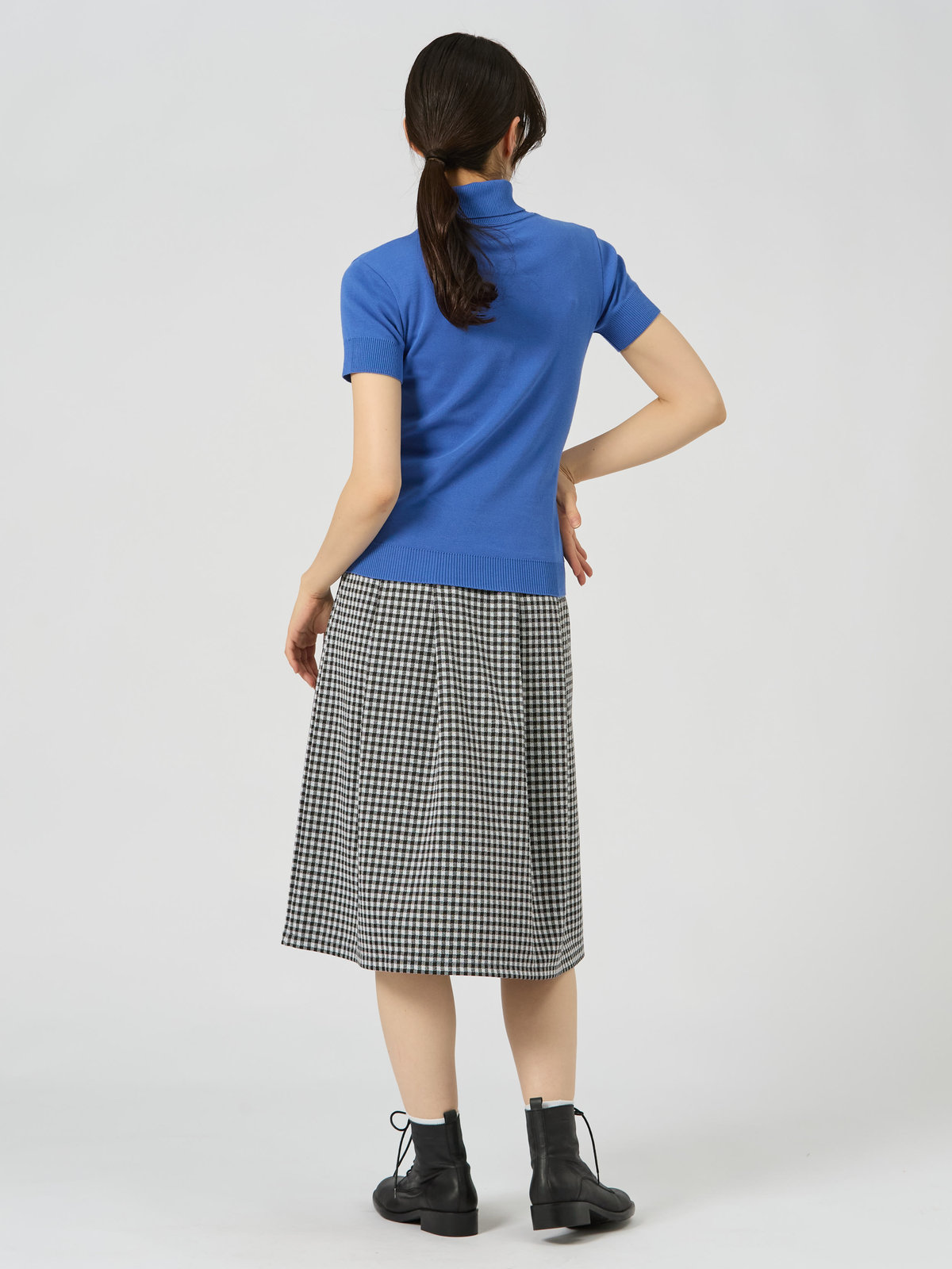 FEMME ウィメンズ 【Outlet】コットン ニット 半袖 タートルネック プルオーバー "Eddy" ブルー系その他