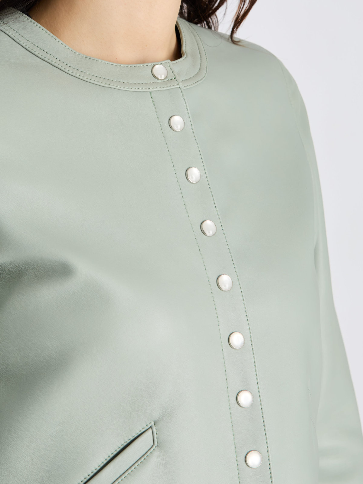 FEMME ウィメンズ ラムスキン レザー 長袖 カーディガンプレッション カーキ