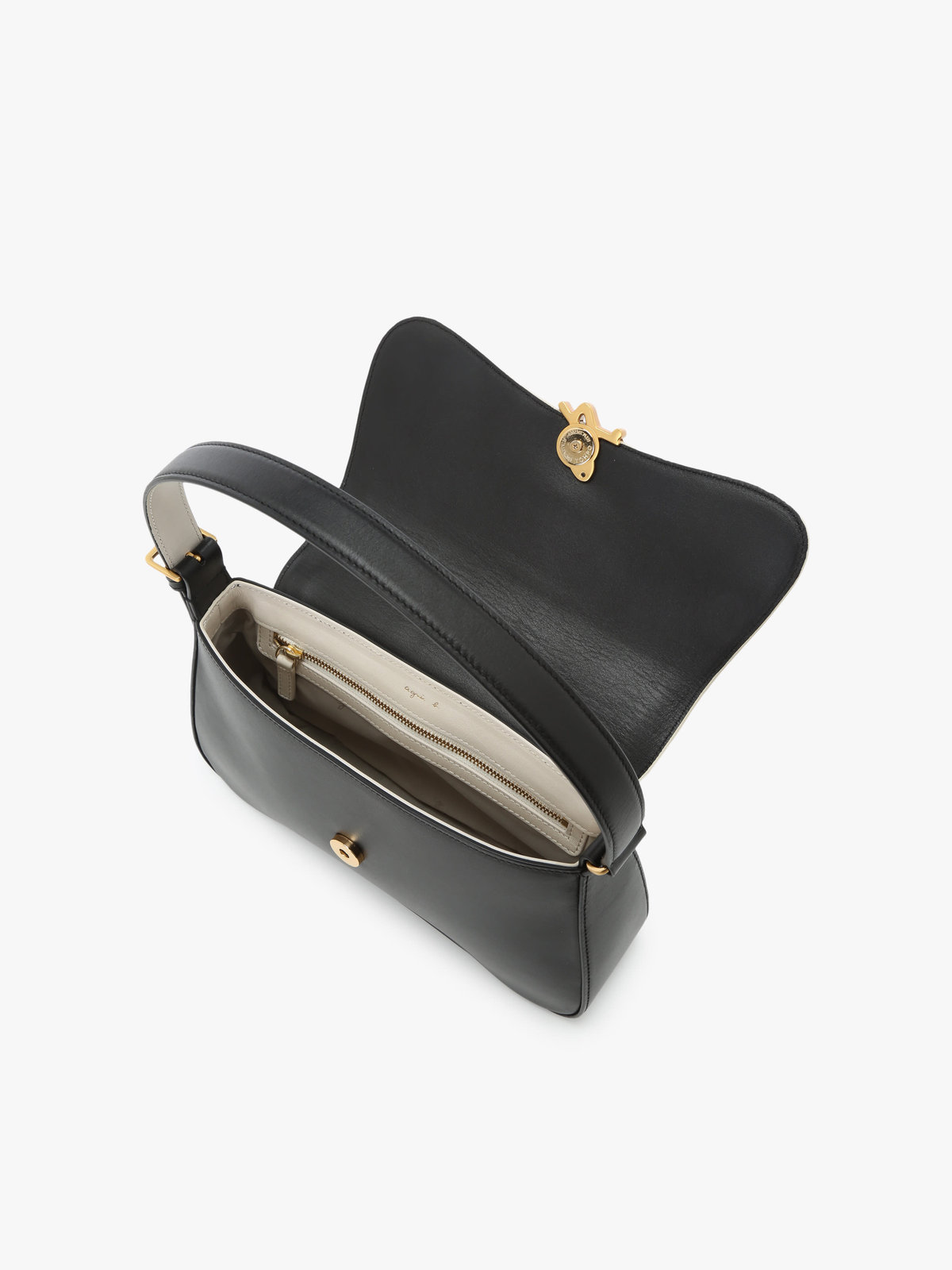 VOYAGE ウィメンズ バッグ＆ウォレット 【by R 限定品】agnes b. バイカラー レザー ミディアム ショルダーバッグ "Ingrid" ZAS04-04 ブラック